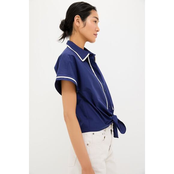 TUCKERNUCK Navy and White Trimmed Connor Blouse Size XS NWT - Picture 6 of 8